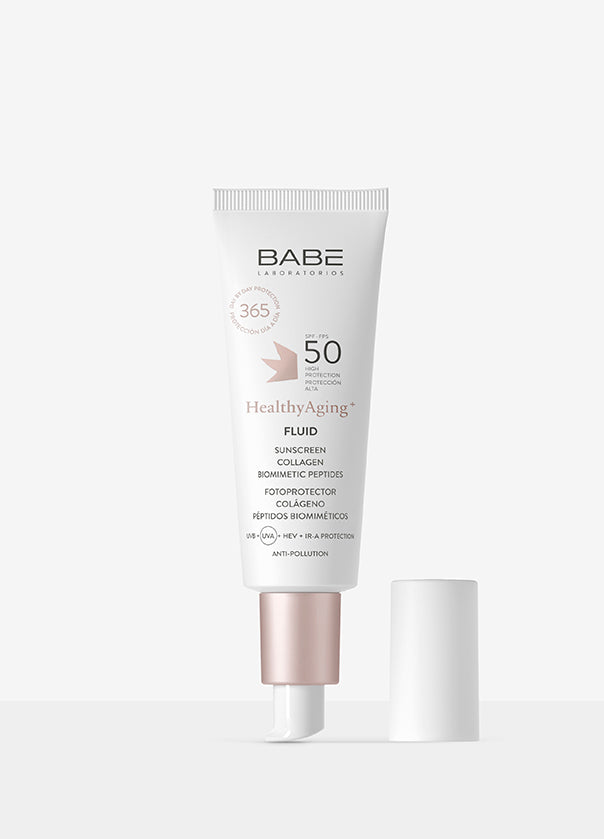 Babe Rotina Healthy Aging+: Fluid Fotoprotetor FPS50 + Creme Multi ação para pele madura com oferta de bolsa