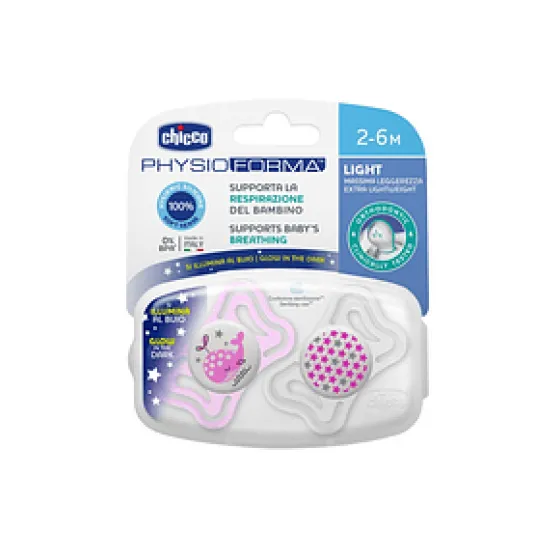 Chicco Chupeta Physio Latex Luminosa Silicone 2-6 Meses X2 rosa