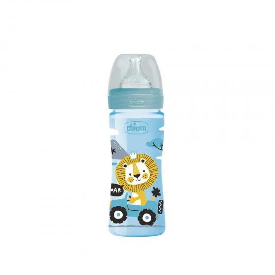Chicco Biberão Well Being Azul Silicone Fluxo Médio 2M+ 250ml