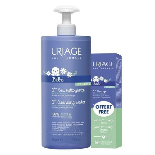 Uriage Bébé 1ª Água de Limpeza 1L + 1º Creme Muda da Fralda 100ml