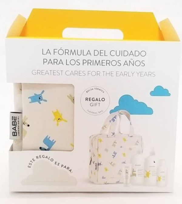 BABE Pediatric saco toilette térmico com: gel de banho 500ml + champô 200ml + leite hidratante corporal 500ml + pasta de água 100ml