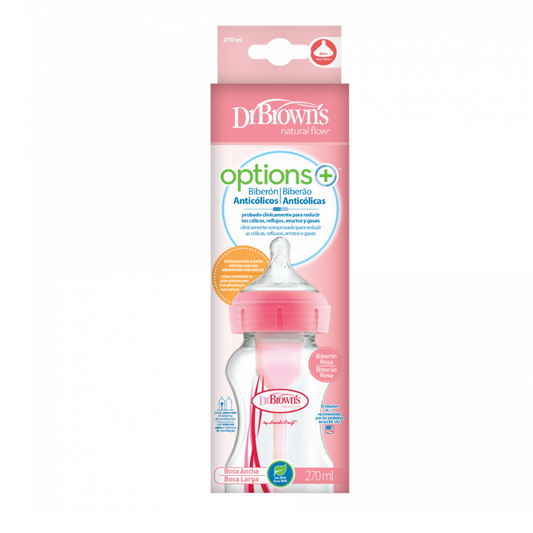 Dr. Brown's Options+ Biberão Anticólicas Boca Larga 270ml (Tetina Silicone Nível 1)