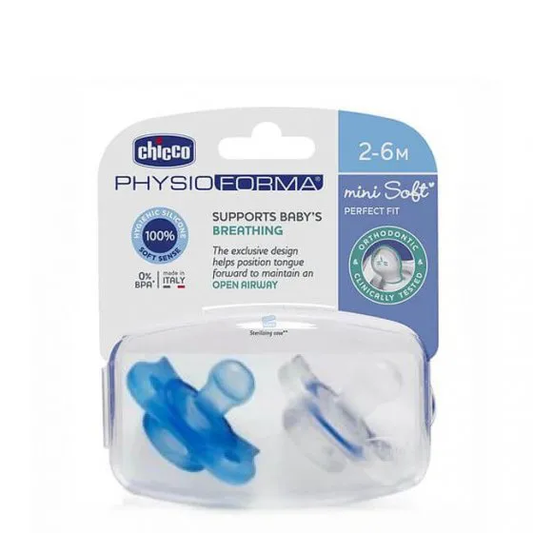 Chicco Chupeta Silicone Phisio Forma Mini Soft 2-6M 2 Unidades Azul/Neutro
