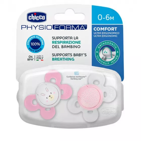Chicco Chupeta Silicone Physio Comfort Animais Coelho E Confetes Menina 0-6m X2