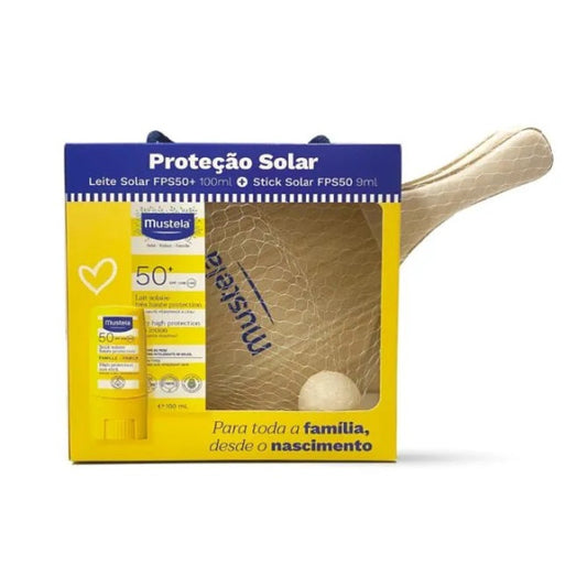 Mustela Solar Leite FPS50+ 100ml + Stick FPS50 9ml + Oferta Raquetes de praia