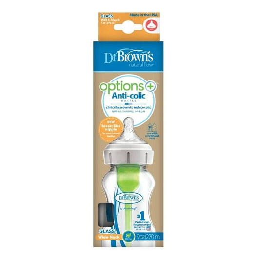 Dr. Brown's Options+ Biberão Anticólicas de Vidro Boca Larga (Tetina silicone Nível 1)